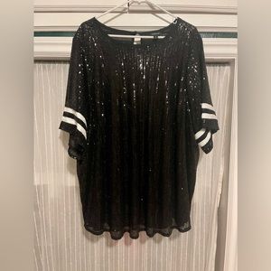 Abbey Blouse - Sequin Football Stripe Black
